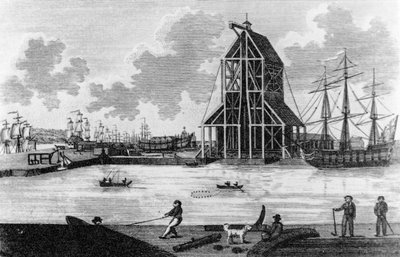 Vista del muelle de Mr Perry en Blackwall, c.1789 de English School
